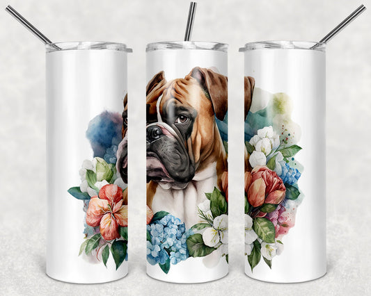 Floral Boxer Dog Art 20oz Skinny Tumbler - Stainless Steel