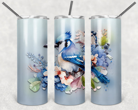 Floral Blue Jay Art 20oz Skinny Tumbler - Stainless Steel