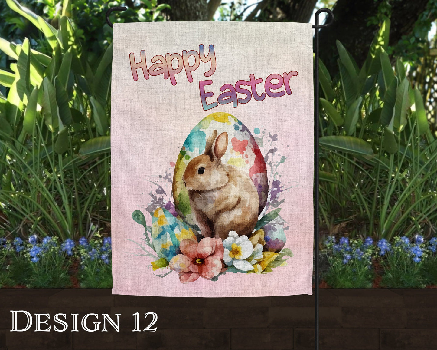 Watercolor Happy Easter Art Linen Garden Flag  - 10 Design Choices - Batch 2