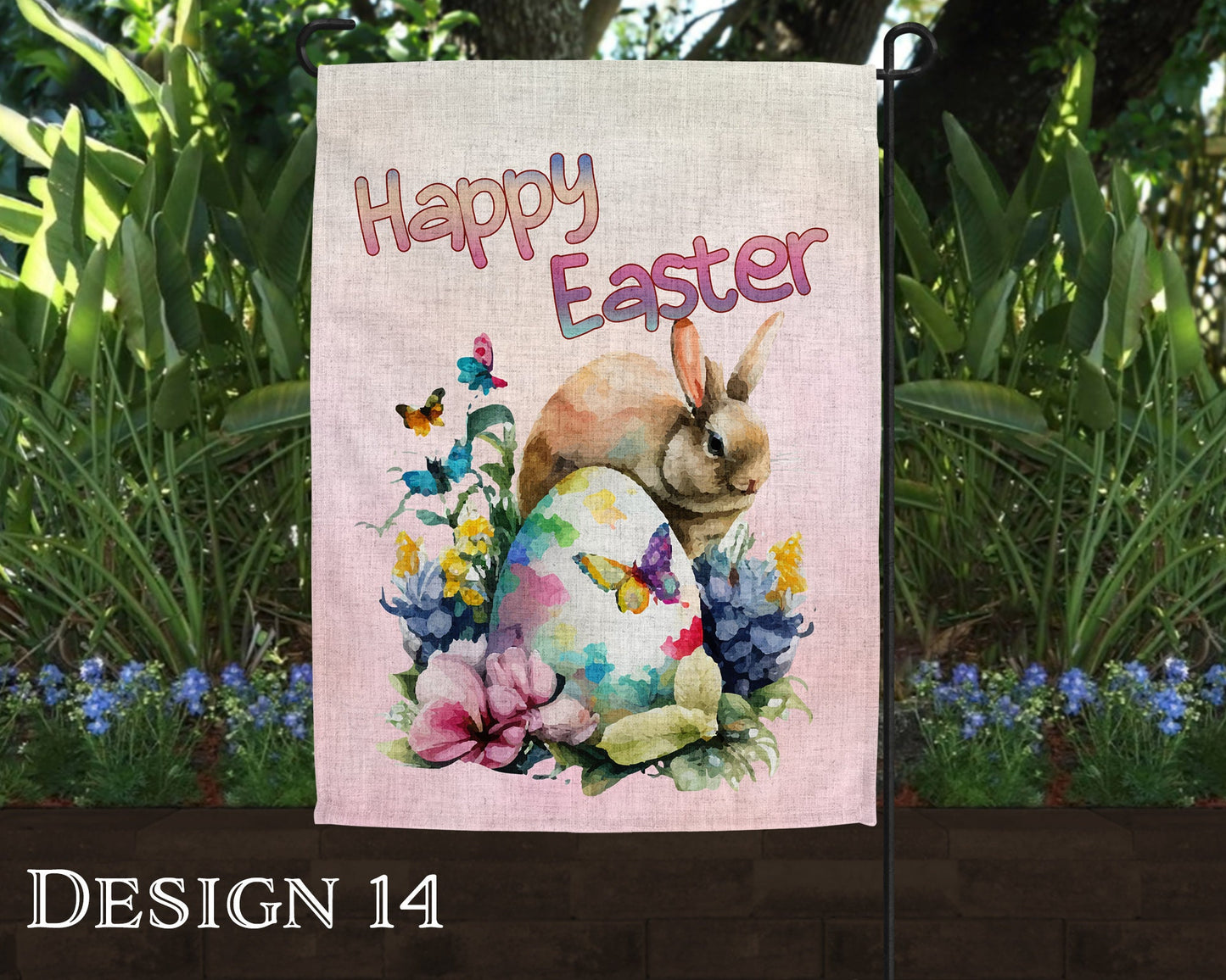 Watercolor Happy Easter Art Linen Garden Flag  - 10 Design Choices - Batch 2