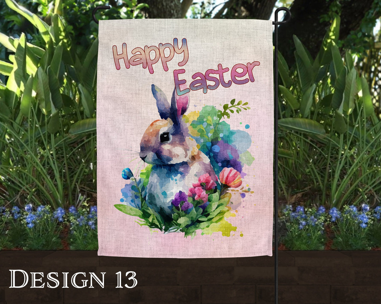 Watercolor Happy Easter Art Linen Garden Flag  - 10 Design Choices - Batch 2
