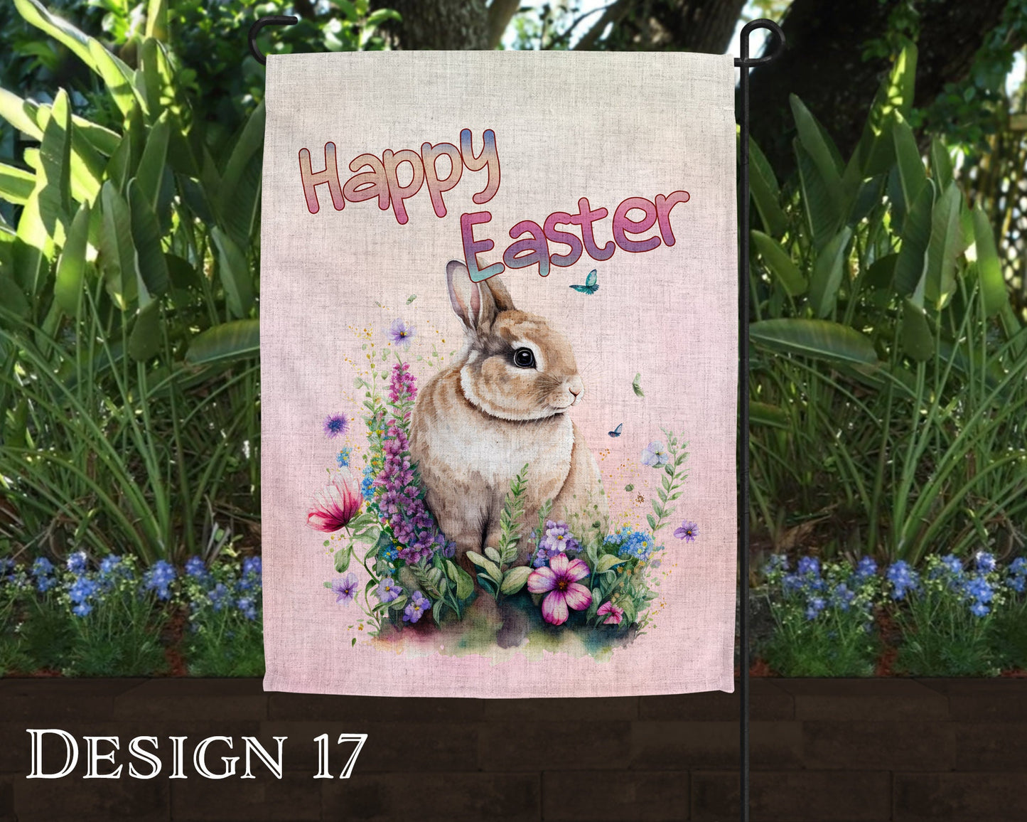 Watercolor Happy Easter Art Linen Garden Flag  - 10 Design Choices - Batch 2