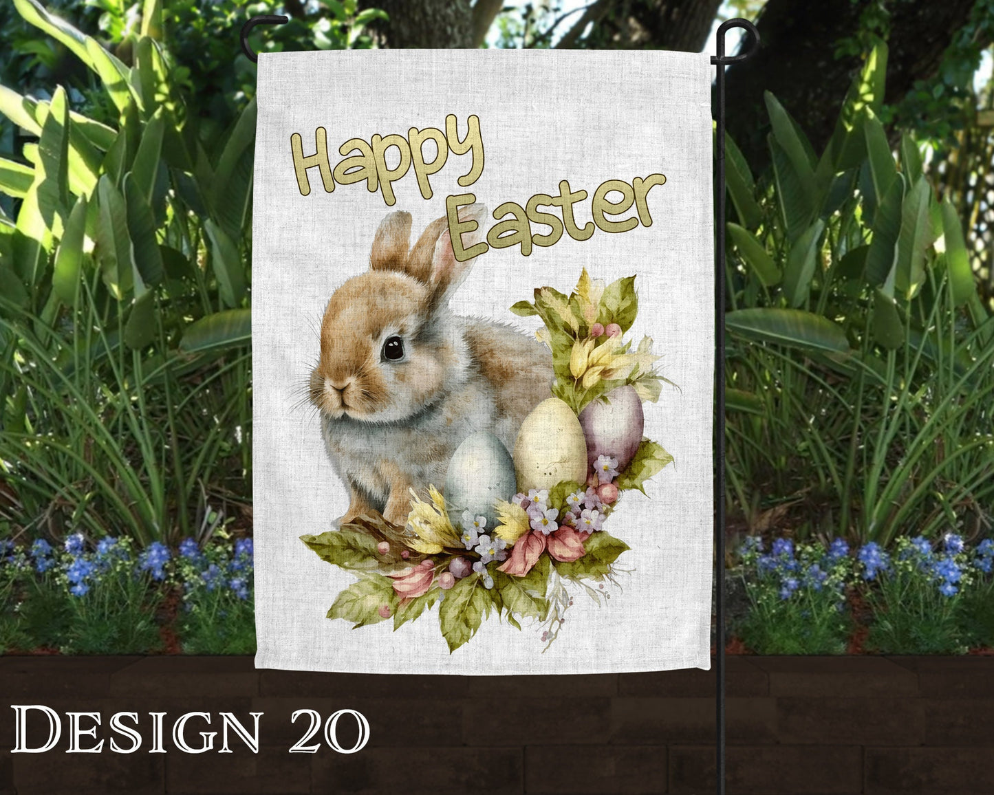 Watercolor Happy Easter Art Linen Garden Flag  - 10 Design Choices - Batch 2