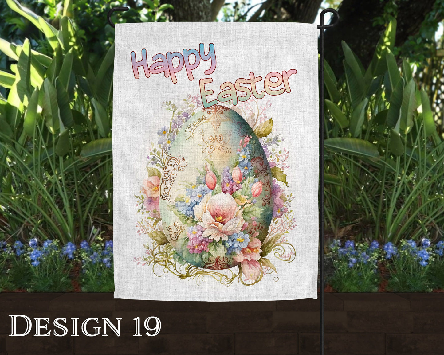 Watercolor Happy Easter Art Linen Garden Flag  - 10 Design Choices - Batch 2