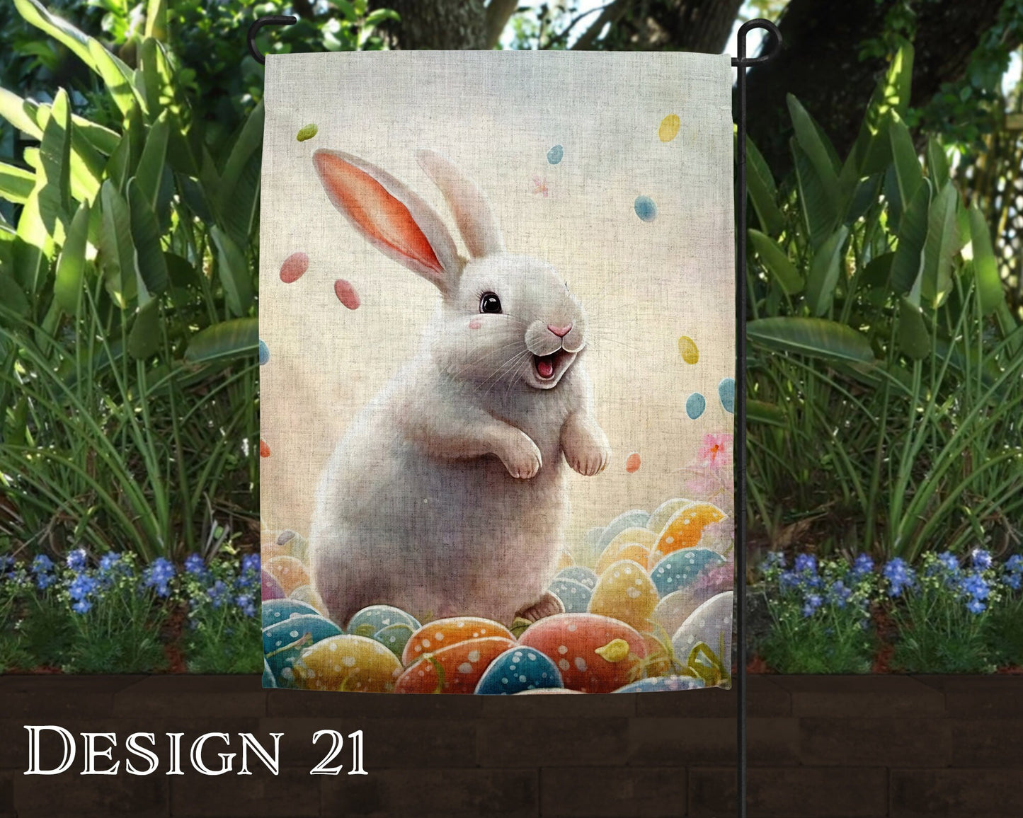 Watercolor Happy Easter Art Linen Garden Flag  - 8 Design Choices - Batch 3