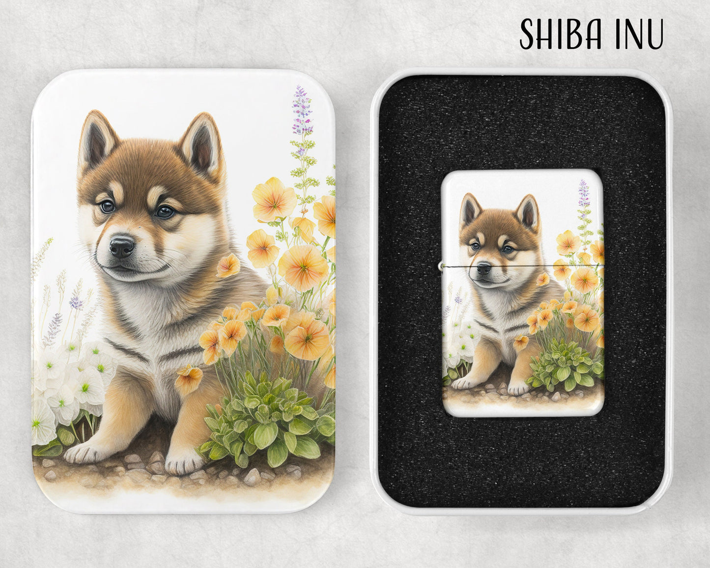Cute Puppies Art Flip Top Lighter and Matching Gift Tin - Group 2 - 4 Design Choices