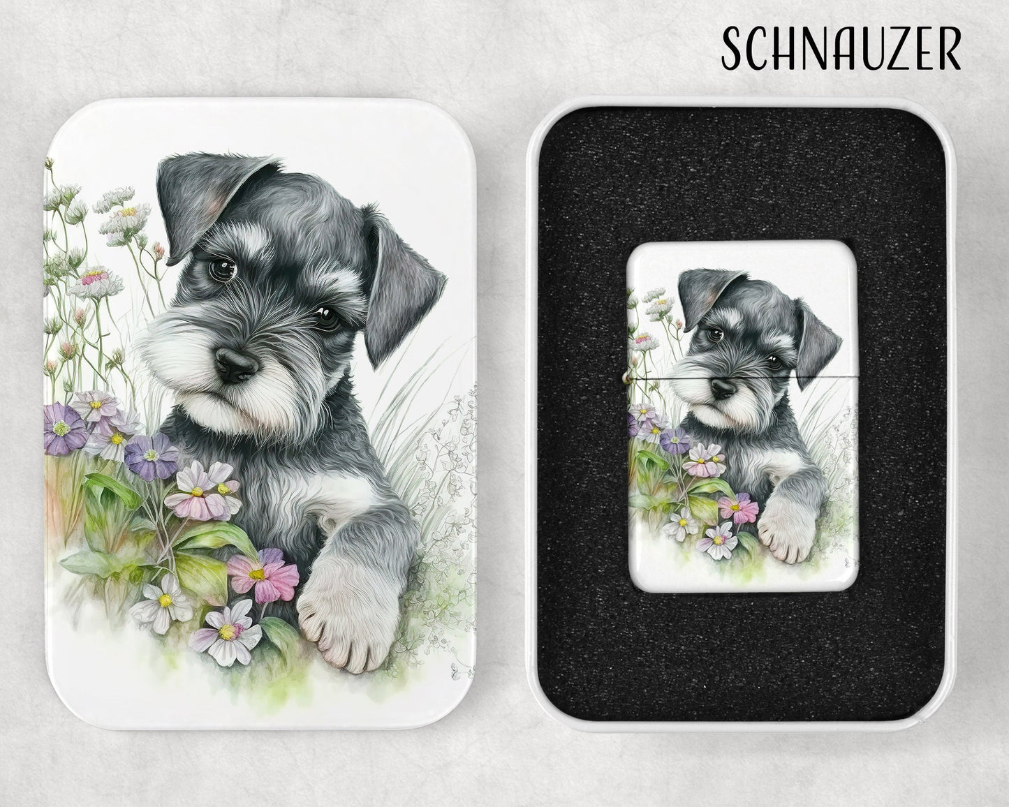 Cute Puppies Art Flip Top Lighter and Matching Gift Tin - Group 2 - 4 Design Choices