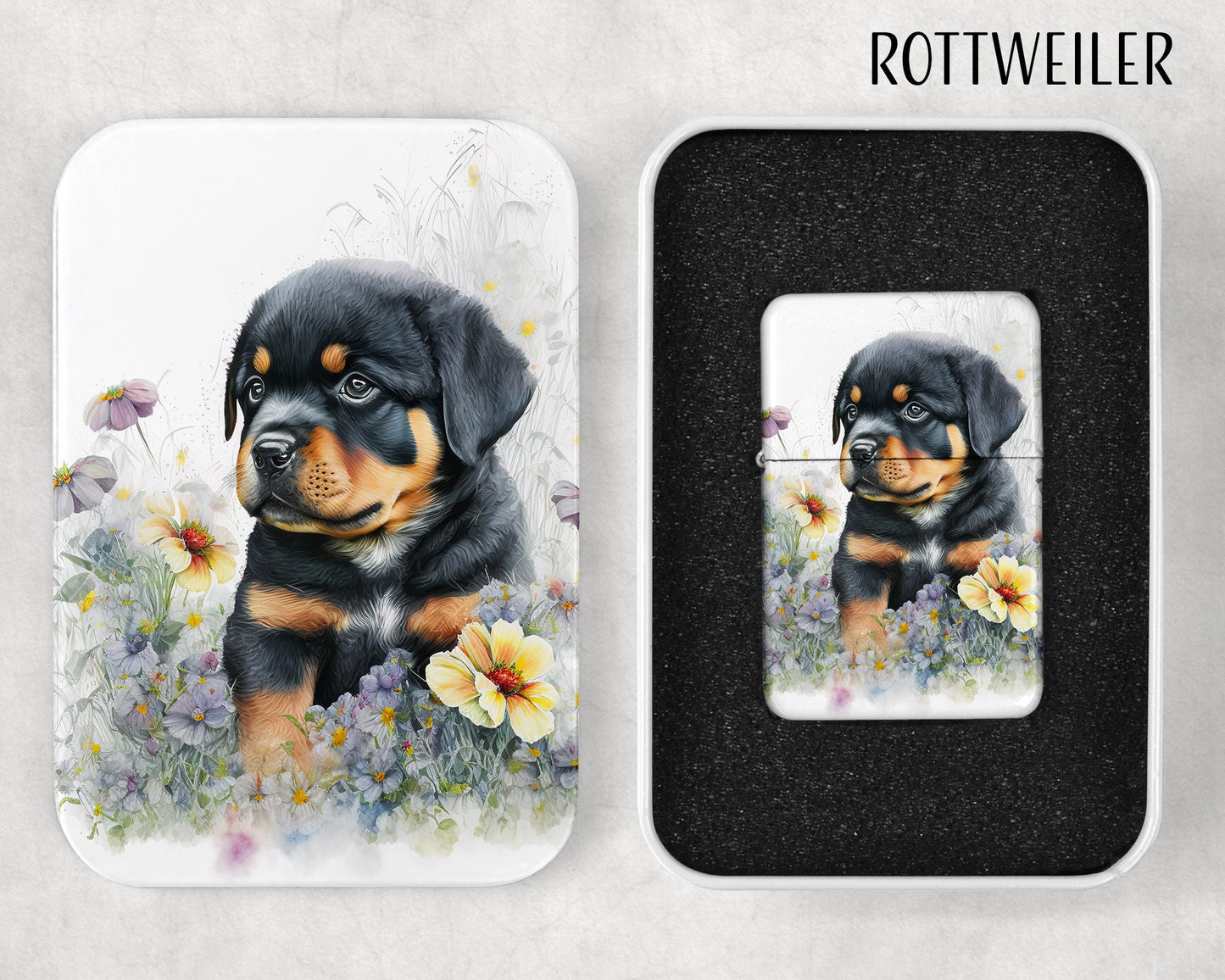 Cute Puppies Art Flip Top Lighter and Matching Gift Tin - Group 2 - 4 Design Choices
