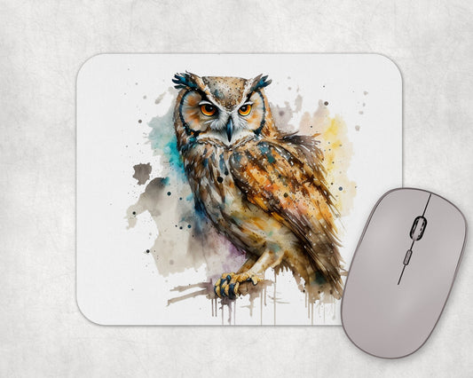 Watercolor Owl Art Rubber Mousepad