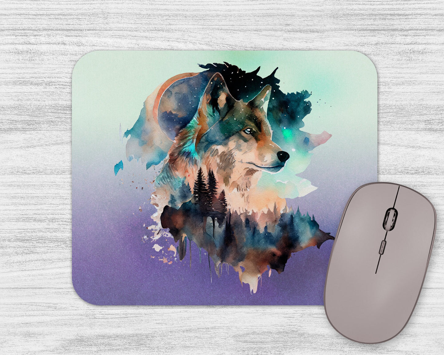 Abstract Watercolor Wolf Art Rubber Mousepad