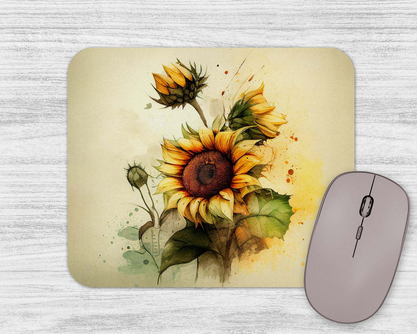 Watercolor Sunflower Art Rubber Mousepad