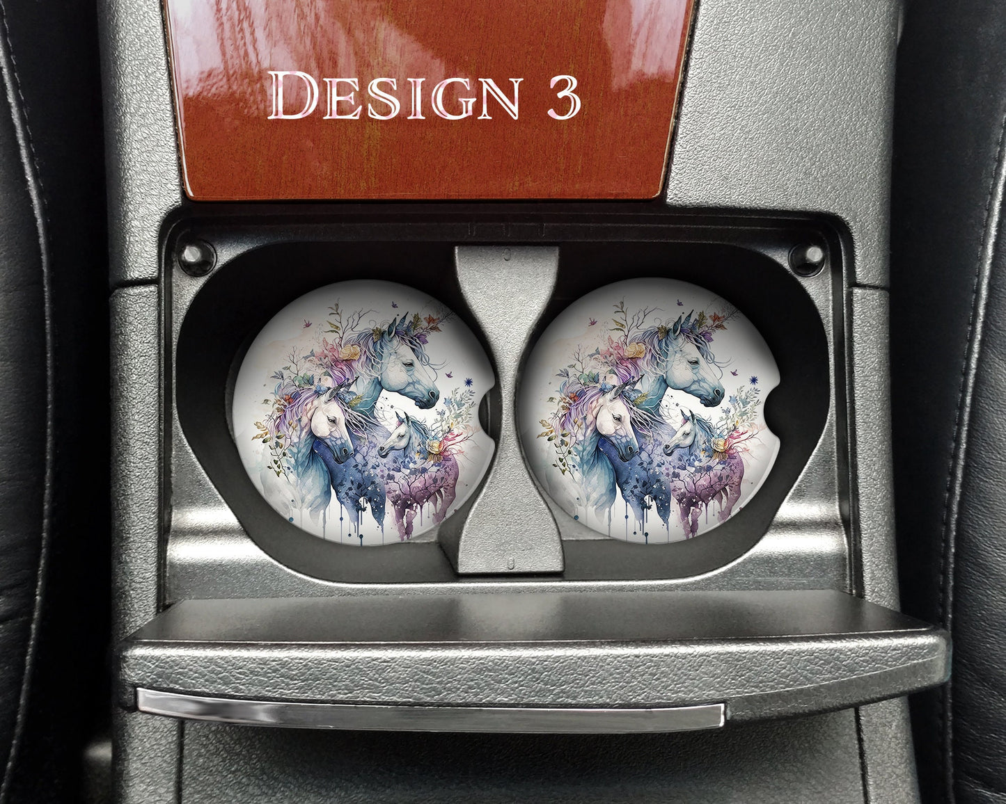 Watercolor Floral Unicorns Art Car Coasters  - Matching Pair - Set of 2 - Nine Designs Available