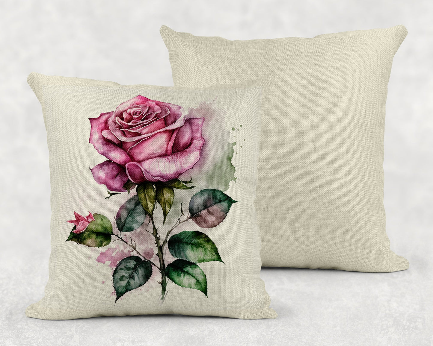 Watercolor Roses Art Linen Throw Pillow- 3 Color Choices - Red, Yellow or Pink