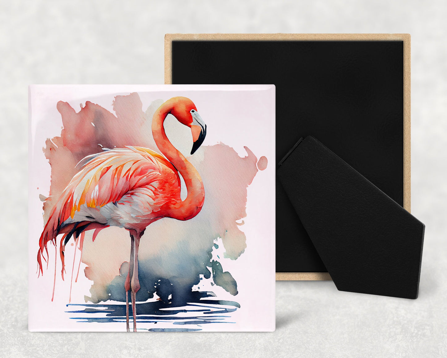 Watercolor Flamingo Art Decorative Ceramic Tile with Optional Easel Back - Available in 3 Sizes