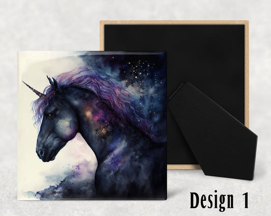 Dark Unicorns Art Decorative Ceramic Tile Set with Optional Easel Back  - Available in 3 sizes - 4 Designs to chose from