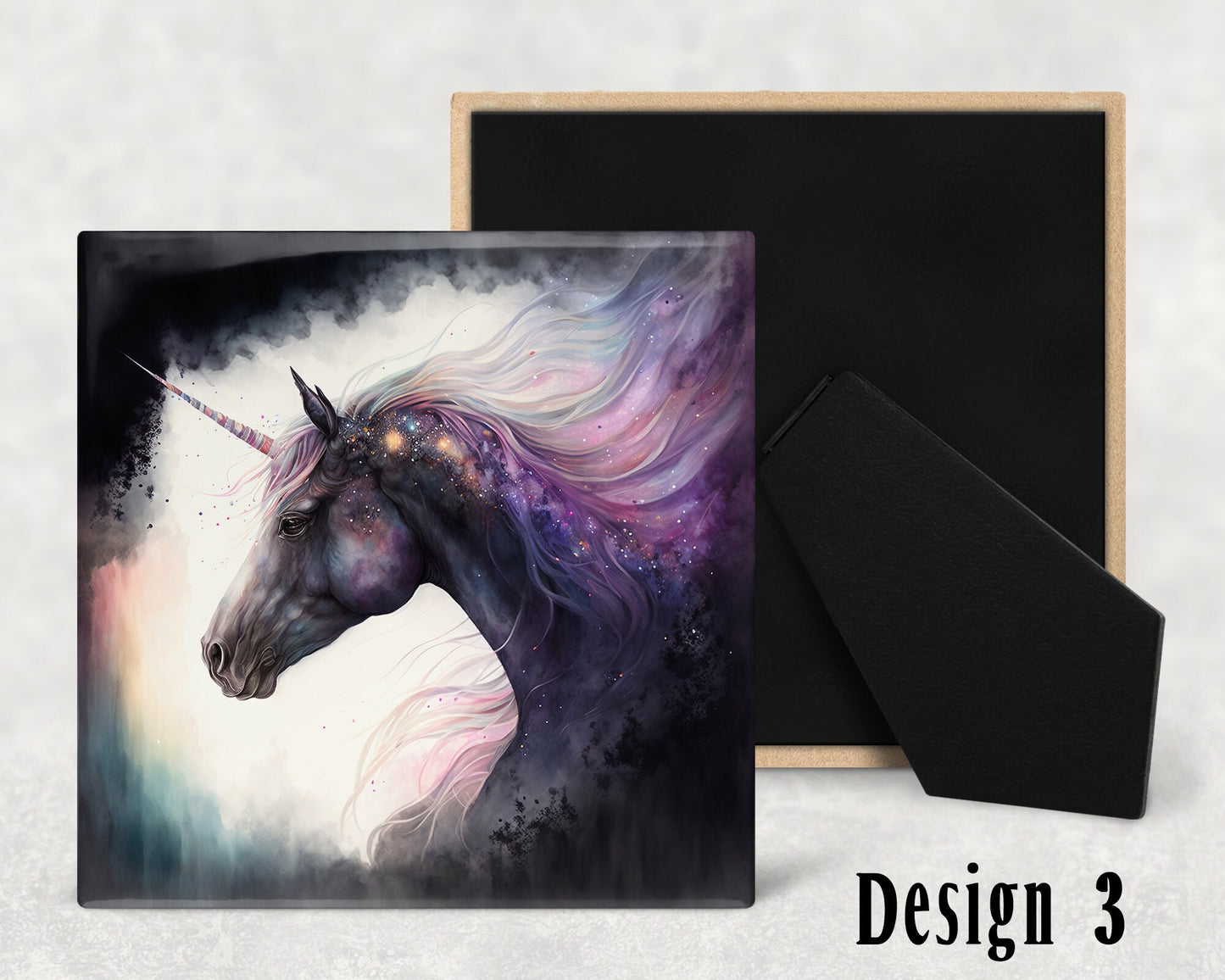 Dark Unicorns Art Decorative Ceramic Tile Set with Optional Easel Back  - Available in 3 sizes - 4 Designs to chose from