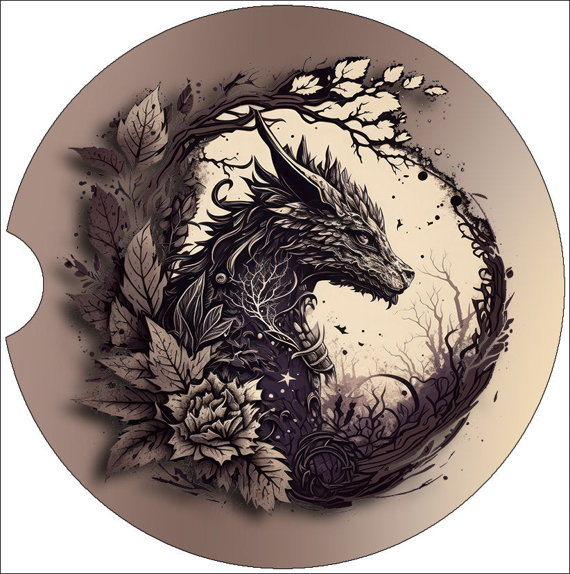 Watercolor Black Dragon Art Car Coasters  - Matching Pair - Set of 2