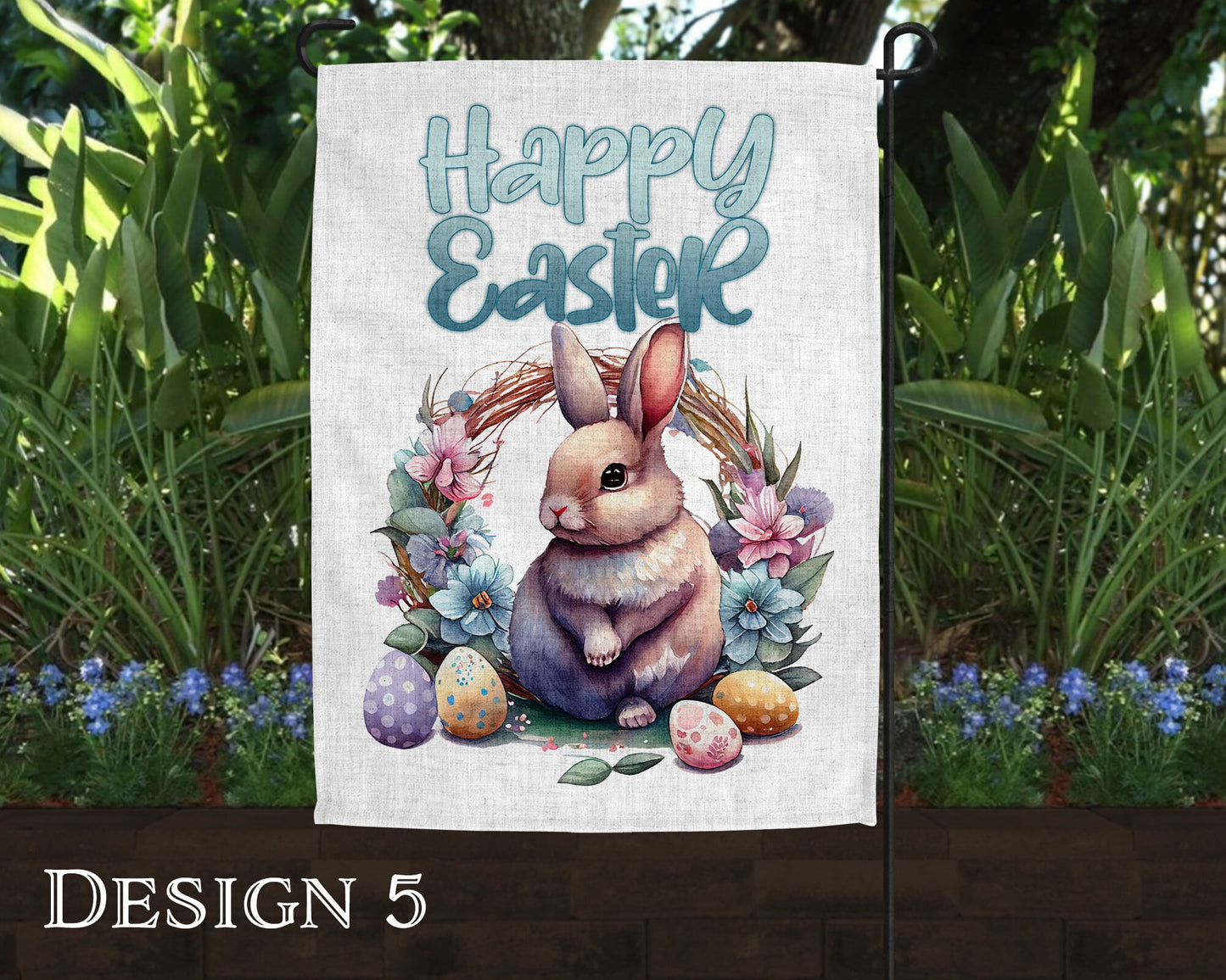 Watercolor Happy Easter Art Linen Garden Flag  - 10 Design Choices
