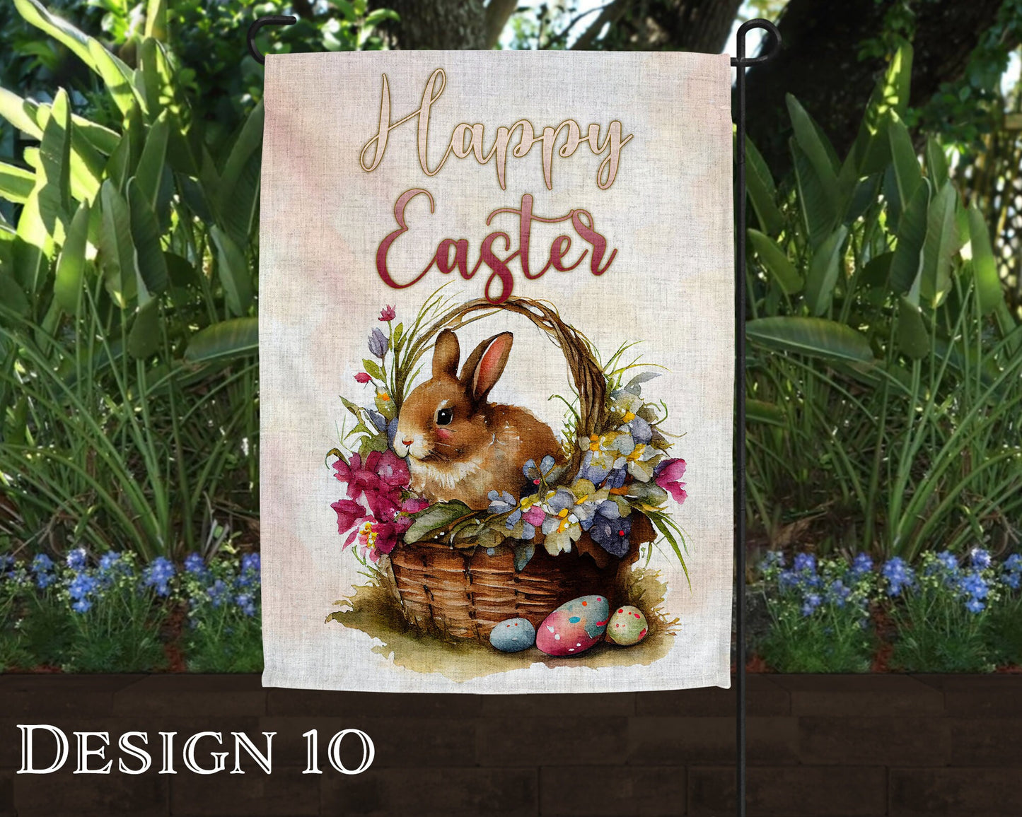 Watercolor Happy Easter Art Linen Garden Flag  - 10 Design Choices