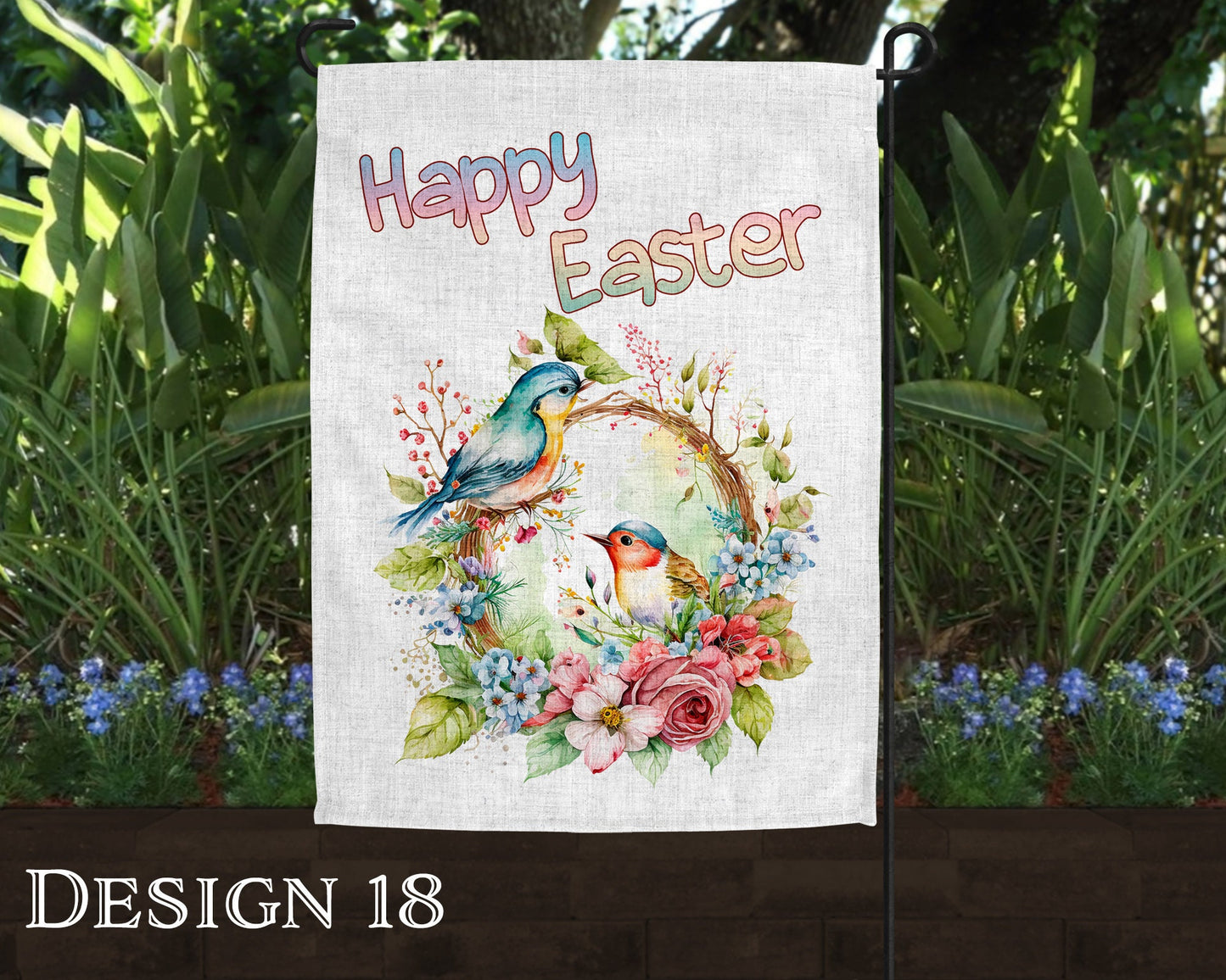 Watercolor Happy Easter Art Linen Garden Flag  - 10 Design Choices - Batch 2