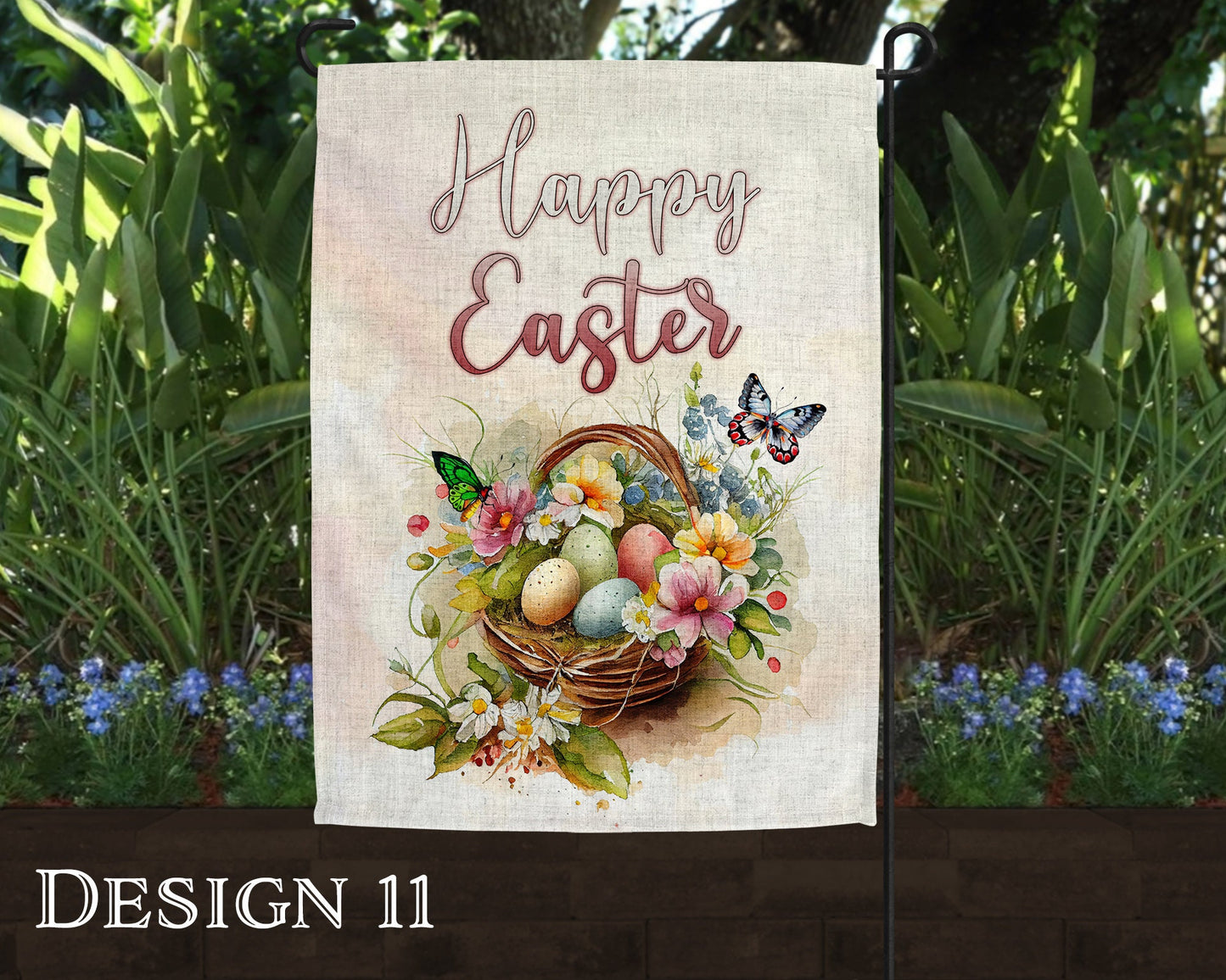 Watercolor Happy Easter Art Linen Garden Flag  - 10 Design Choices - Batch 2