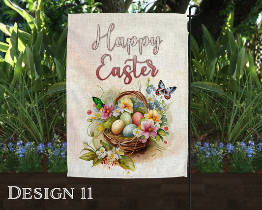 Watercolor Happy Easter Art Linen Garden Flag  - 10 Design Choices - Batch 2