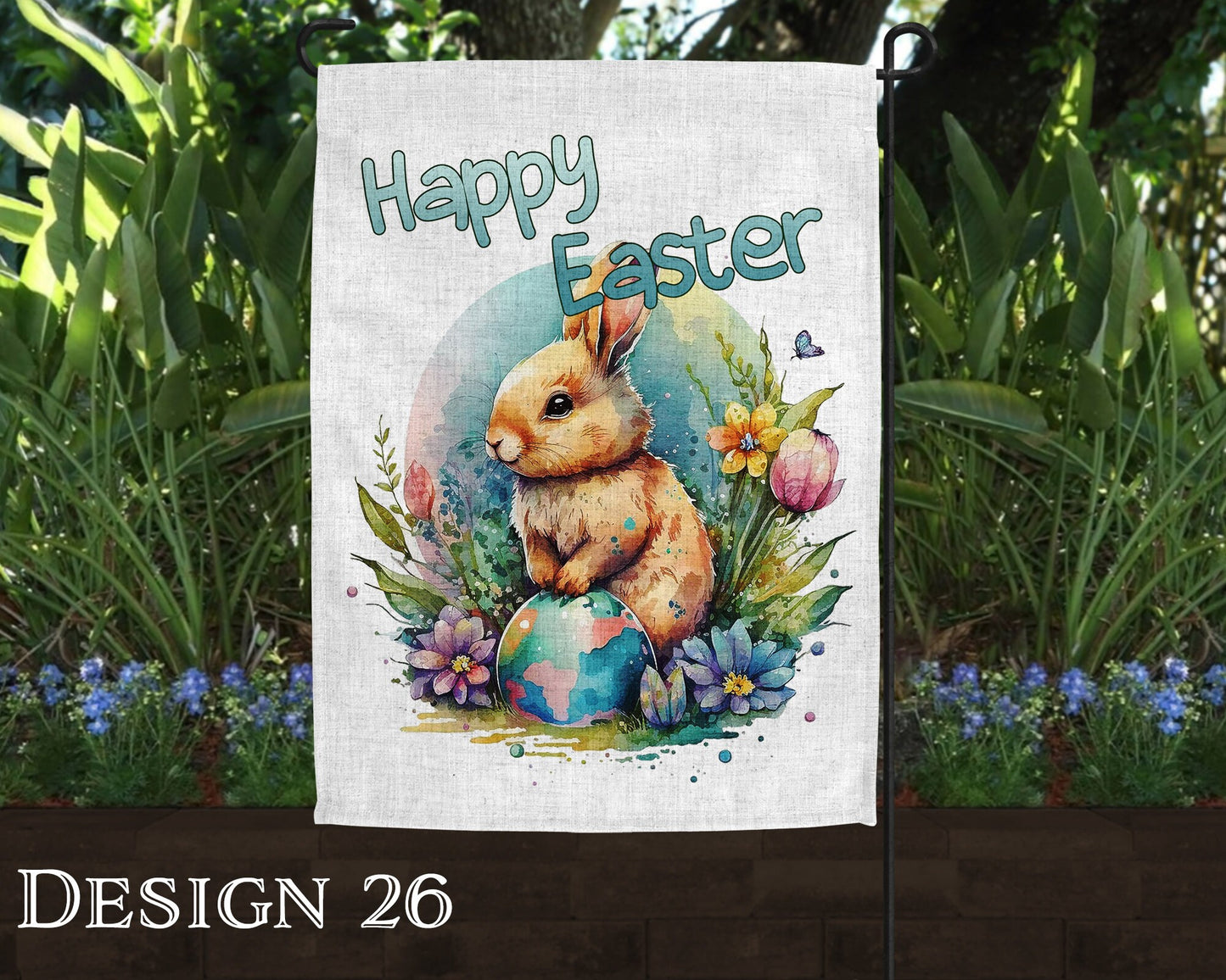 Watercolor Happy Easter Art Linen Garden Flag  - 8 Design Choices - Batch 3