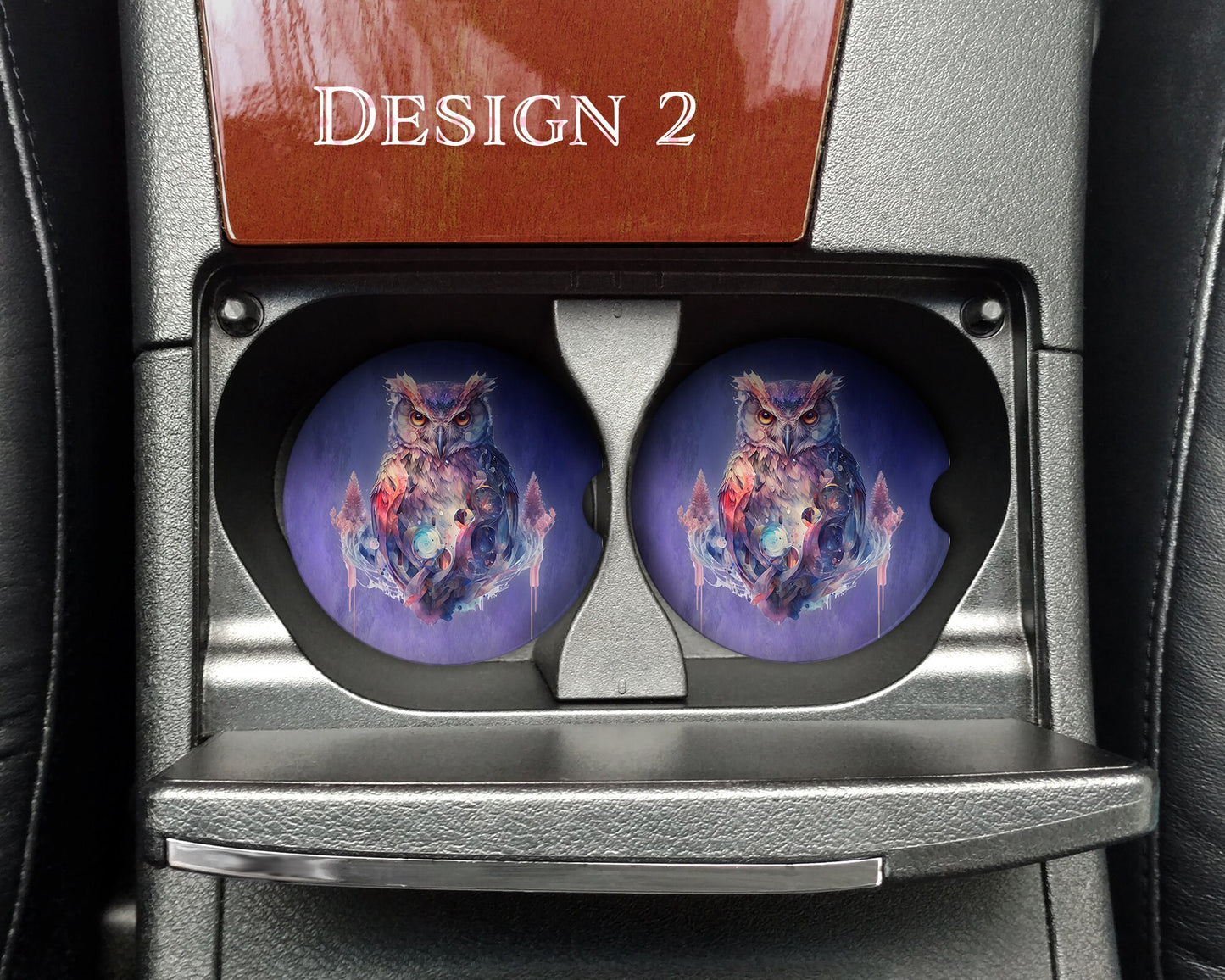 Mystical Watercolor Owl Art Car Coasters  - Matching Pair - Set of 2 - Two Designs Available