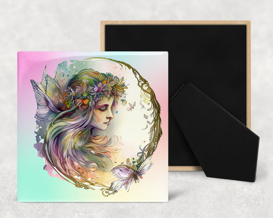 Fairy Wreath Art Decorative Ceramic Tile Set with Optional Easel Back - Available in 3