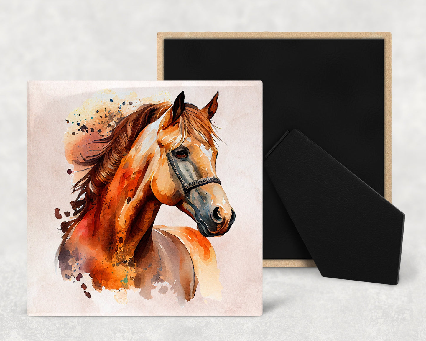 Watercolor Horse Art Decorative Ceramic Tile with Optional Easel Back - Available in 3 Sizes