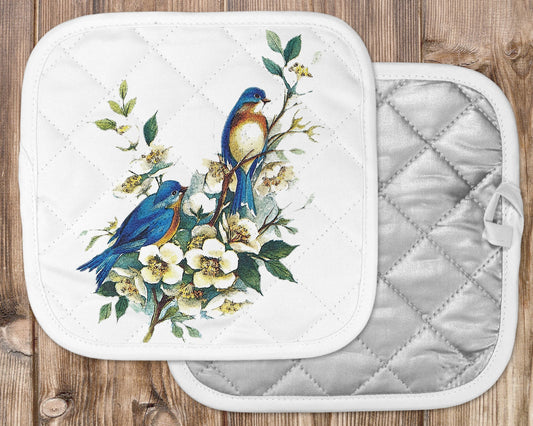 Beautiful Watercolor Bluebirds Art Potholder