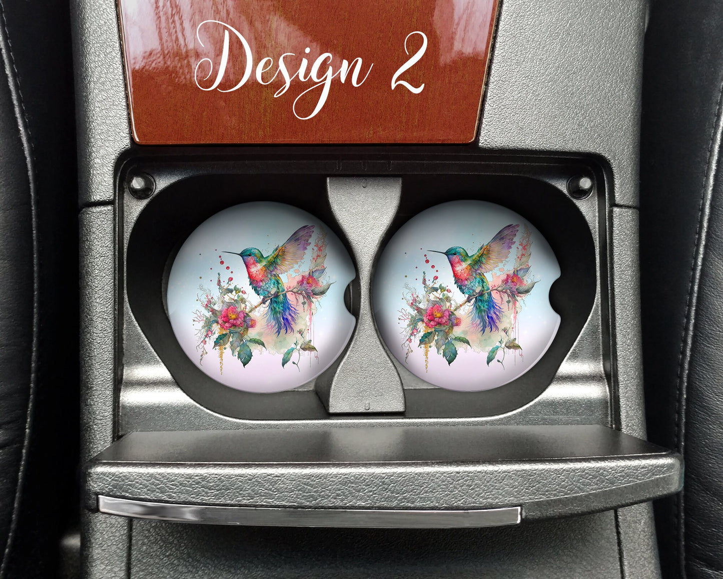 Watercolor Pastel Hummingbird  Car Coaster  - Matching Pair - Set of 2 - Four Design Choices