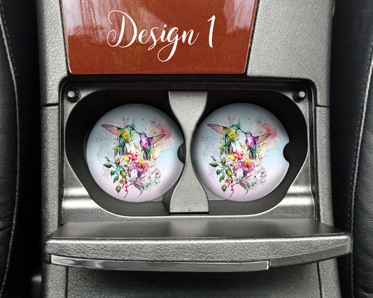 Watercolor Pastel Hummingbird  Car Coaster  - Matching Pair - Set of 2 - Four Design Choices