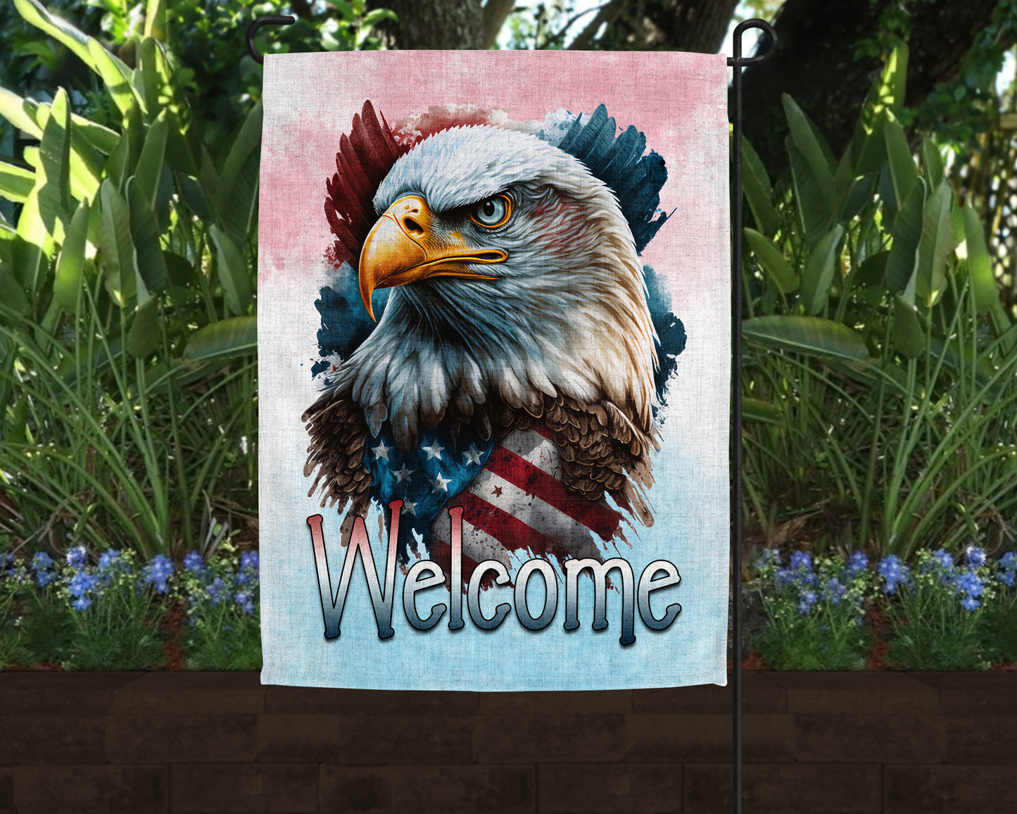 Watecolor Bald Eagle Art Linen Garden Flag