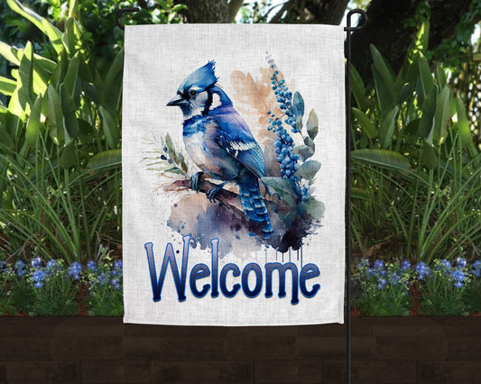Watercolor Style Blue Jay Linen Garden Flag|Outdoor Decor|Garden Decor|Home Decor