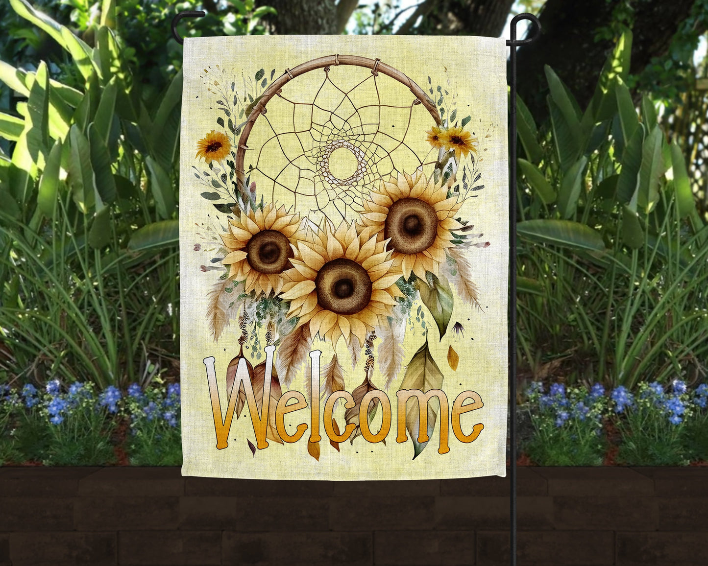 Welcome Autumn Sunflower Dreamcatcher Art Linen Garden Flag|Outdoor Decor|Garden Decor|Home Decor