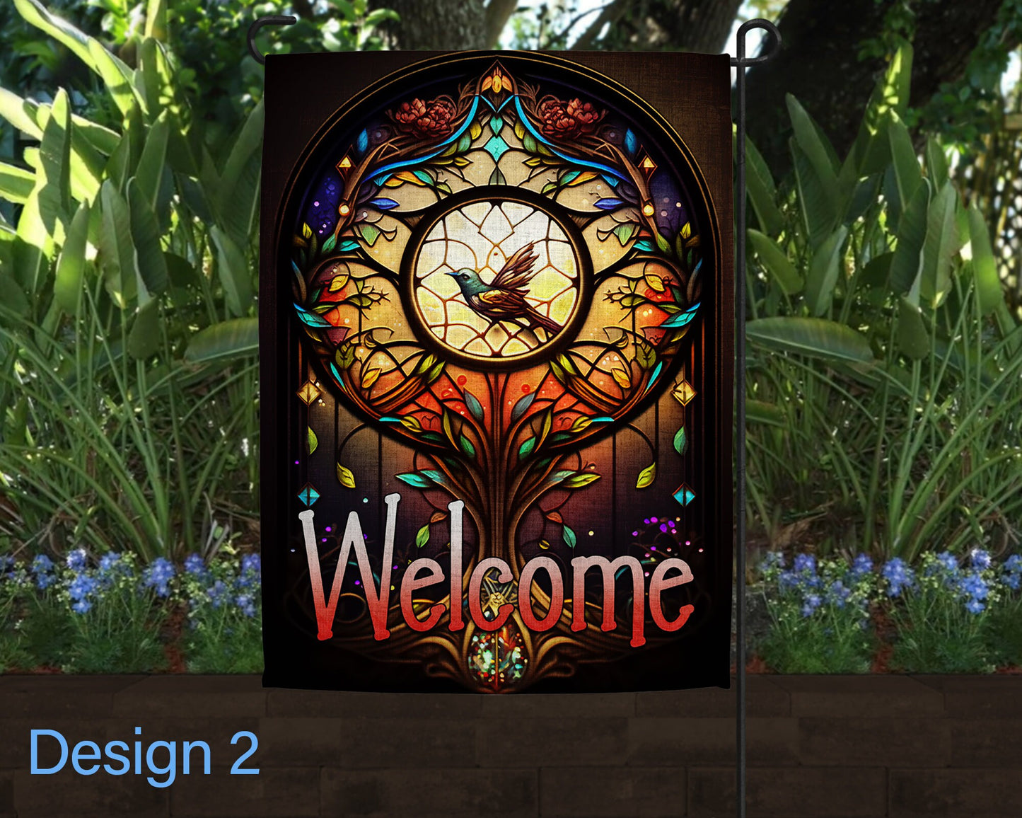 Stained Glass Art Linen Garden Flag - 8 Design Choices