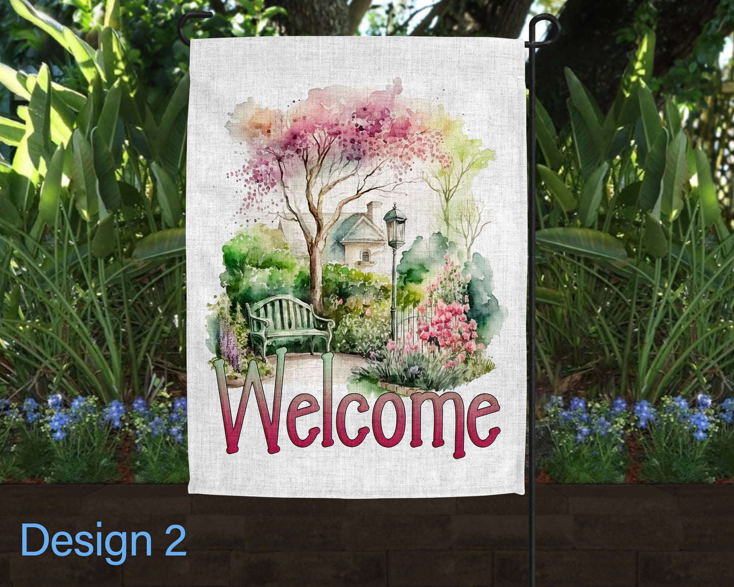 Welcome Watercolor Spring Garden Floral Jar Art Linen Garden Flag - 4 Design Choices
