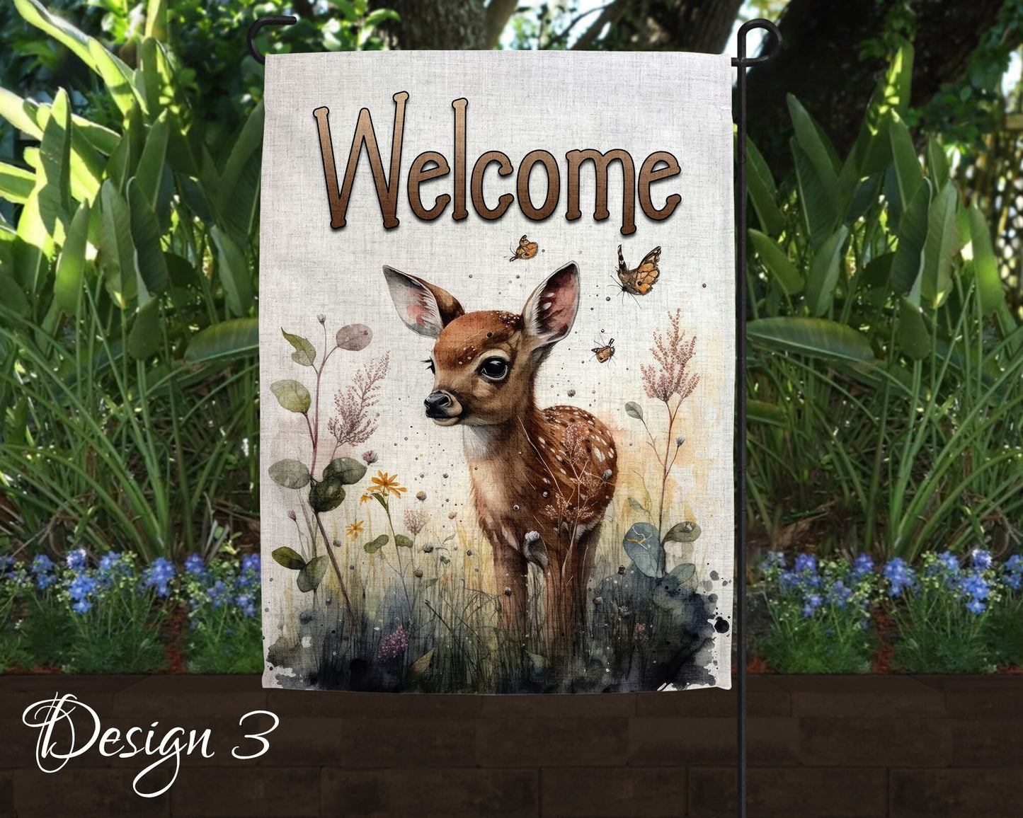Welcome Deer Art Linen Garden Flag - 3 Design Choices