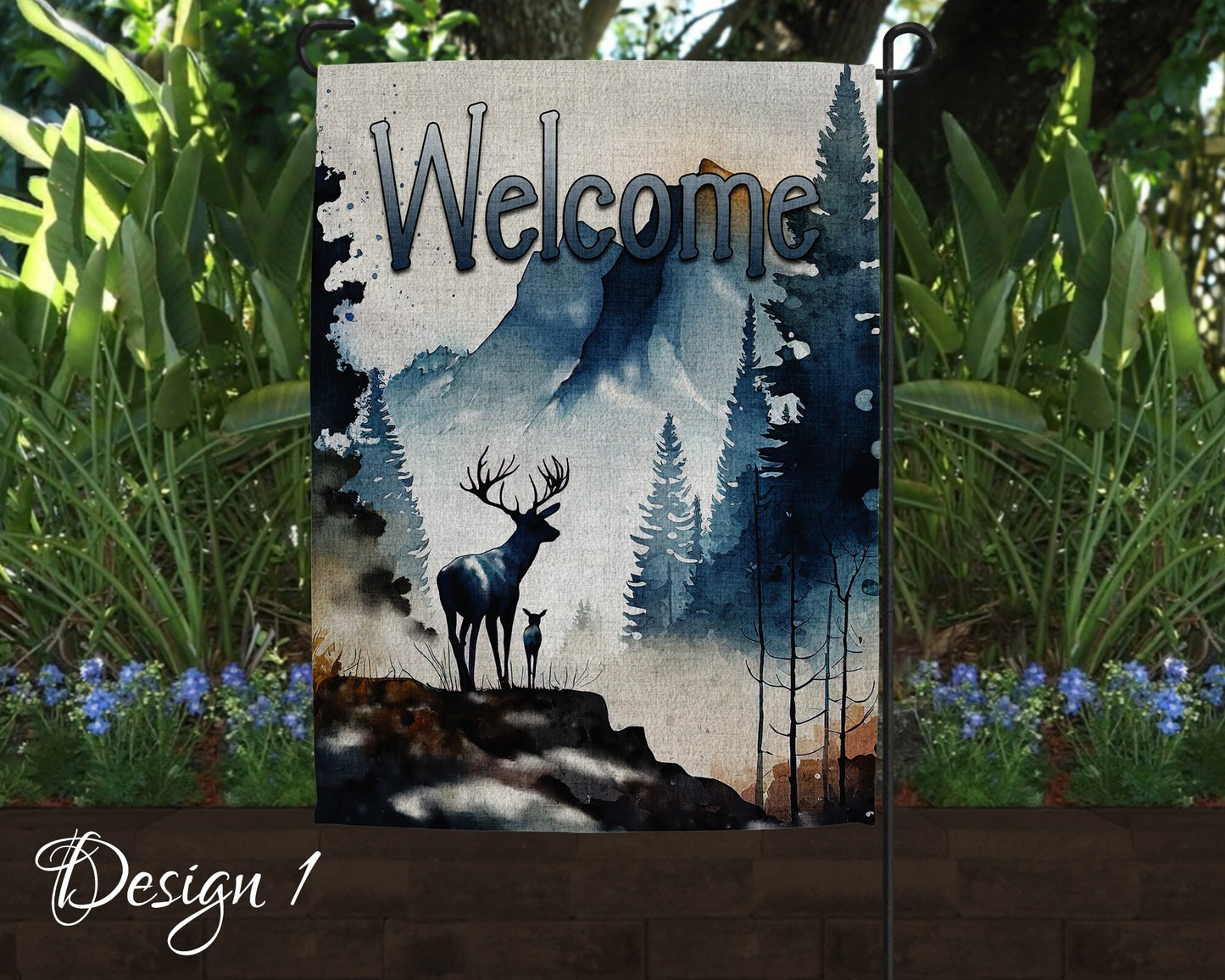 Welcome Deer Art Linen Garden Flag - 3 Design Choices