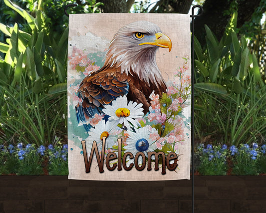 Watecolor Bald Eagle Art Linen Garden Flag