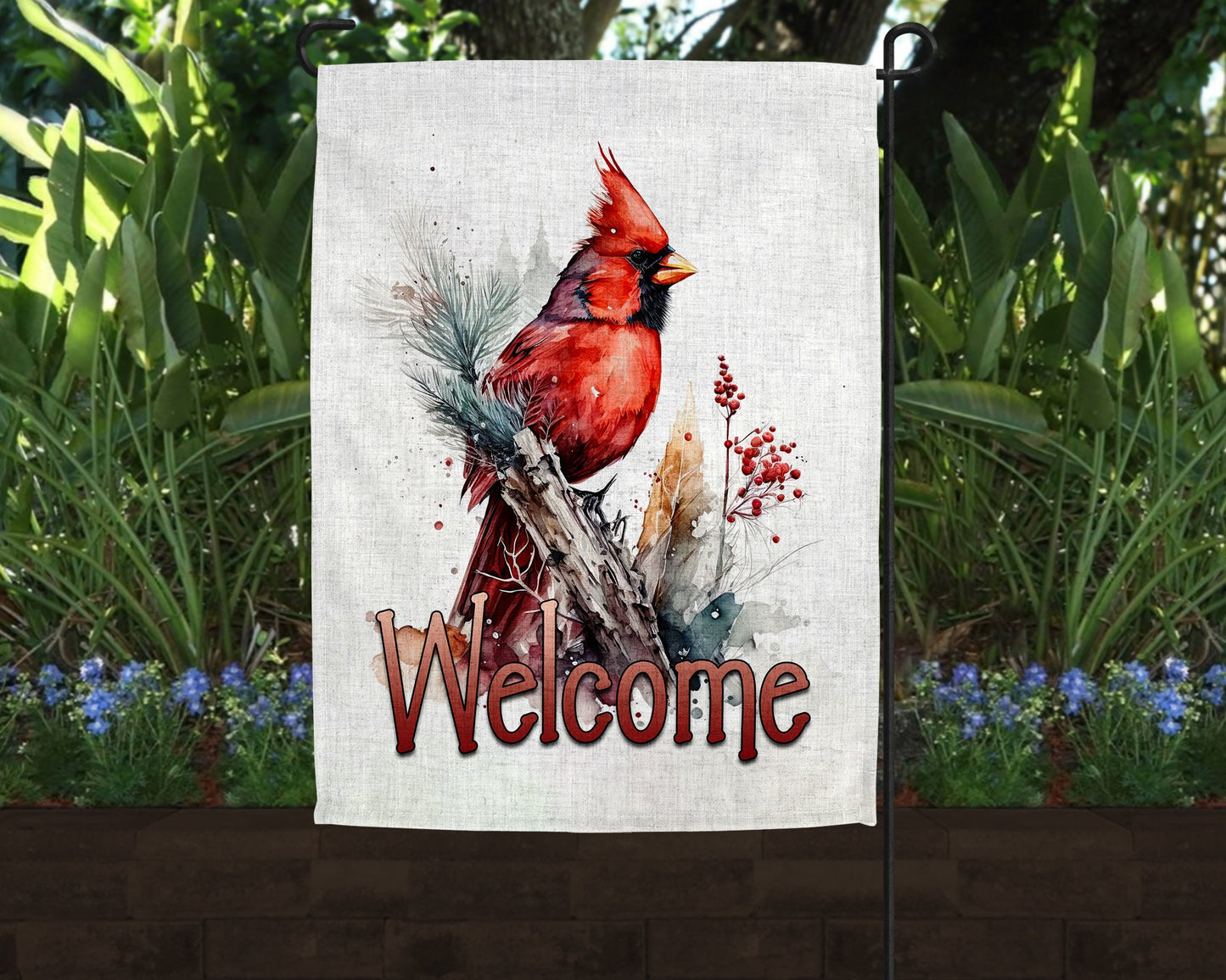 Watercolor Style Cardinal Linen Garden Flag|Outdoor Decor|Garden Decor|Home Decor