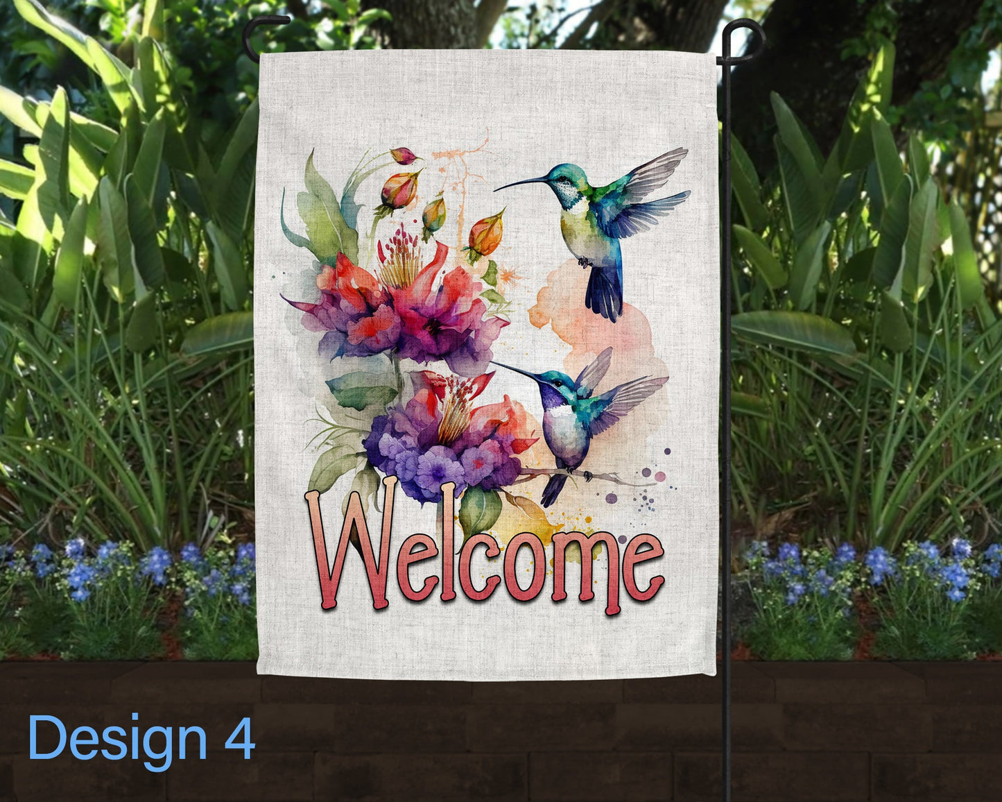 Watercolor Style Hummingbird Linen Garden Flag - 5 Design Choices