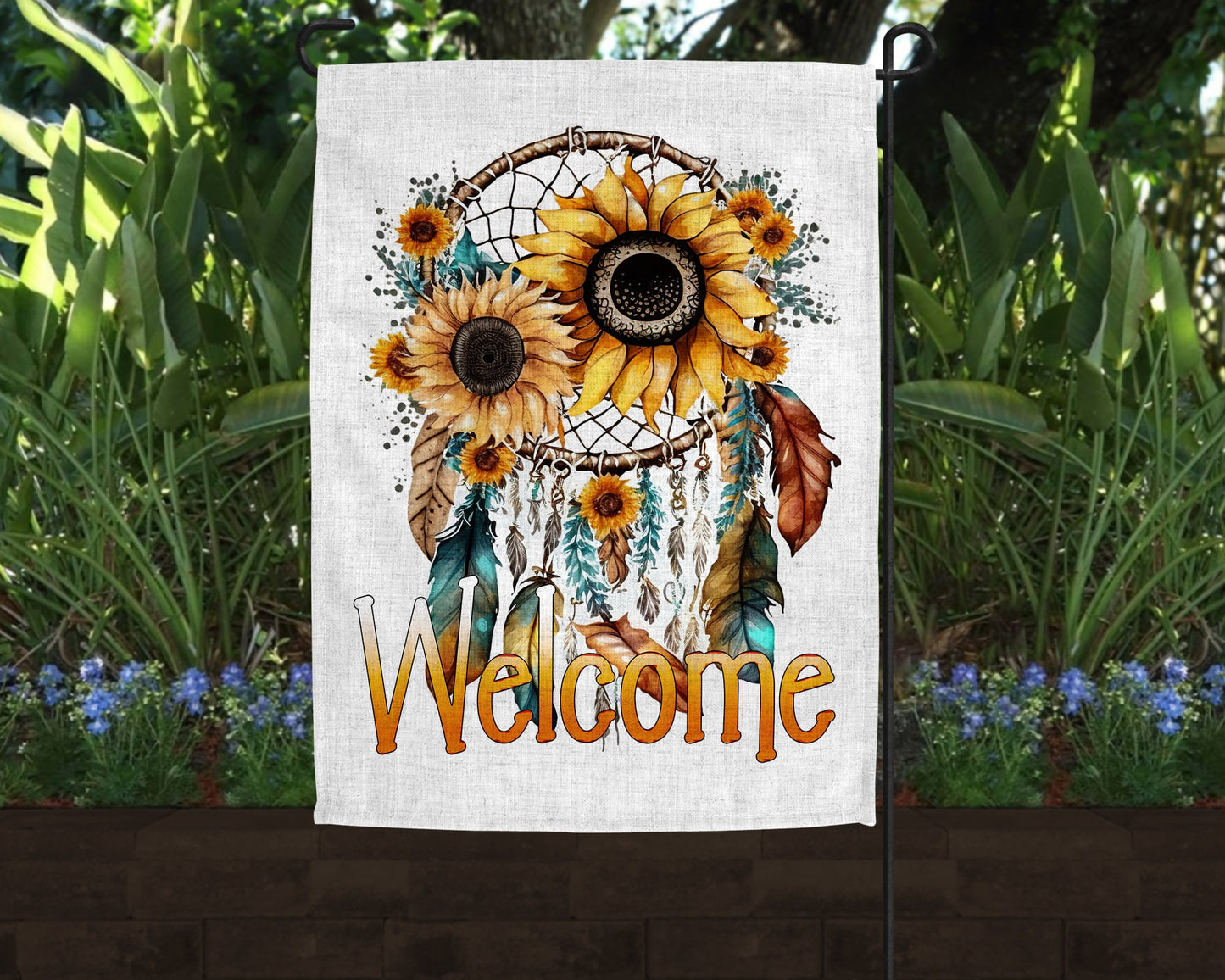 Welcome Autumn Sunflower Dreamcatcher Art Linen Garden Flag|Outdoor Decor|Garden Decor|Home Decor