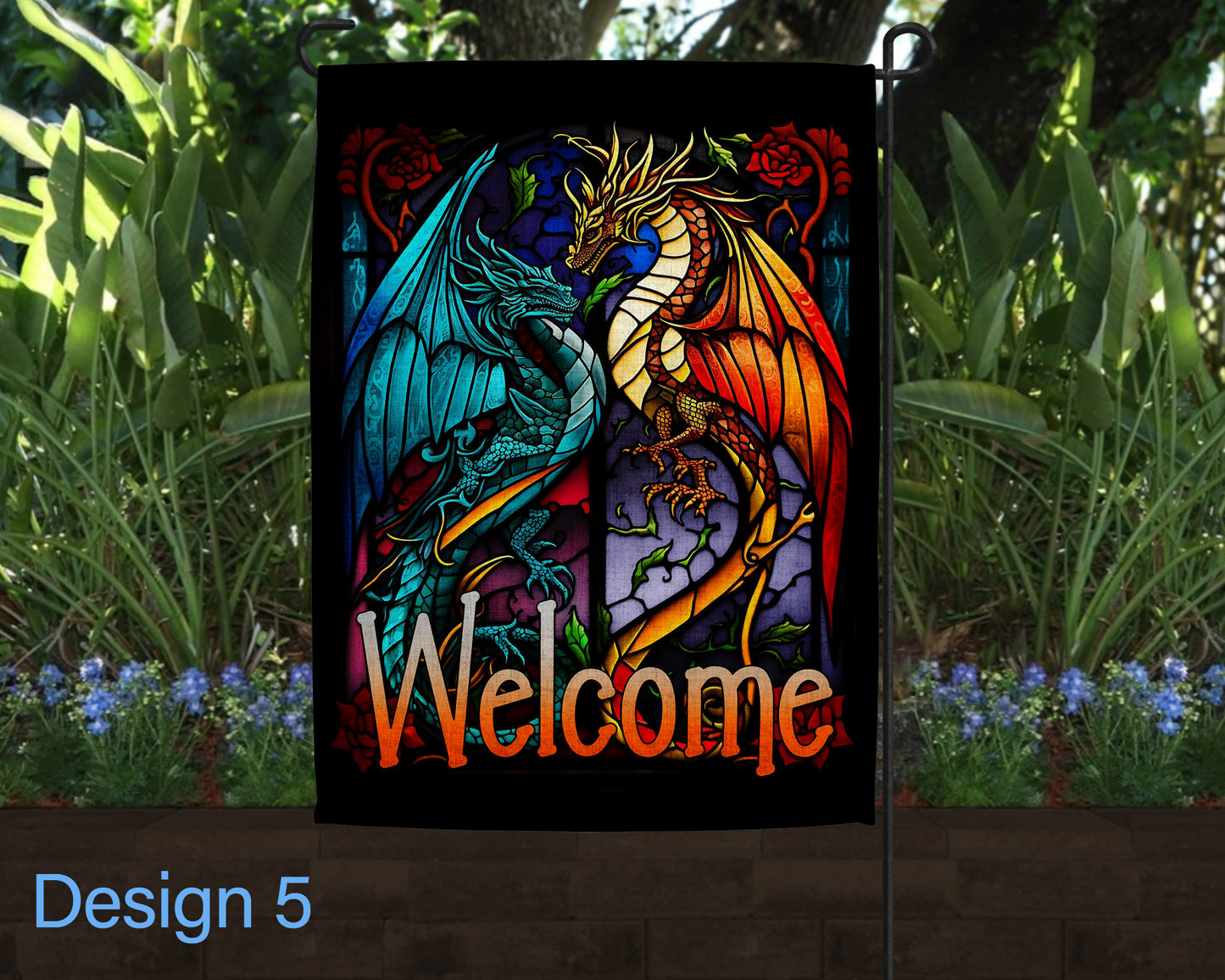 Stained Glass Art Linen Garden Flag - 8 Design Choices
