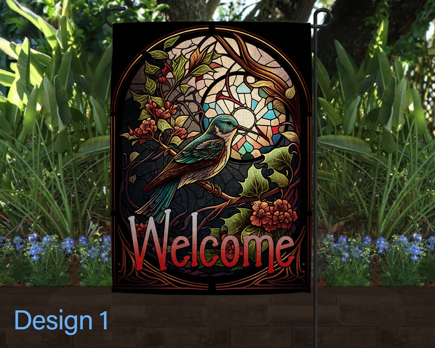Stained Glass Art Linen Garden Flag - 8 Design Choices