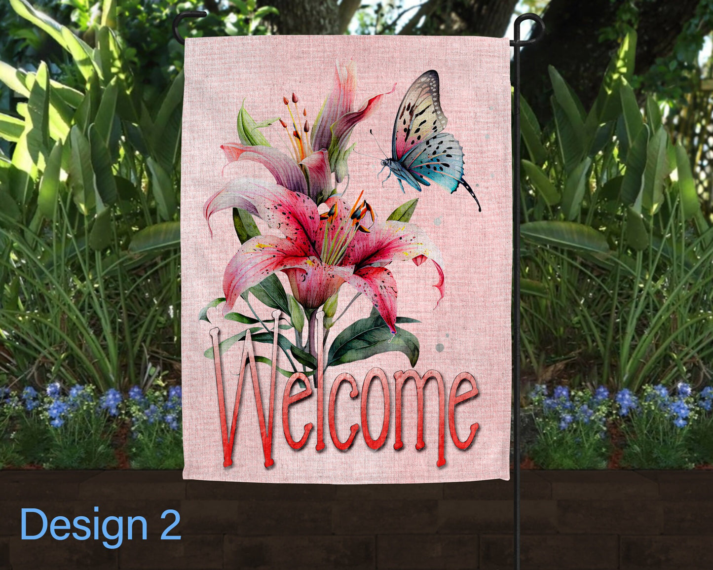 Welcome Watercolor Lilies Art Linen Garden Flag  - 2 Design Choices