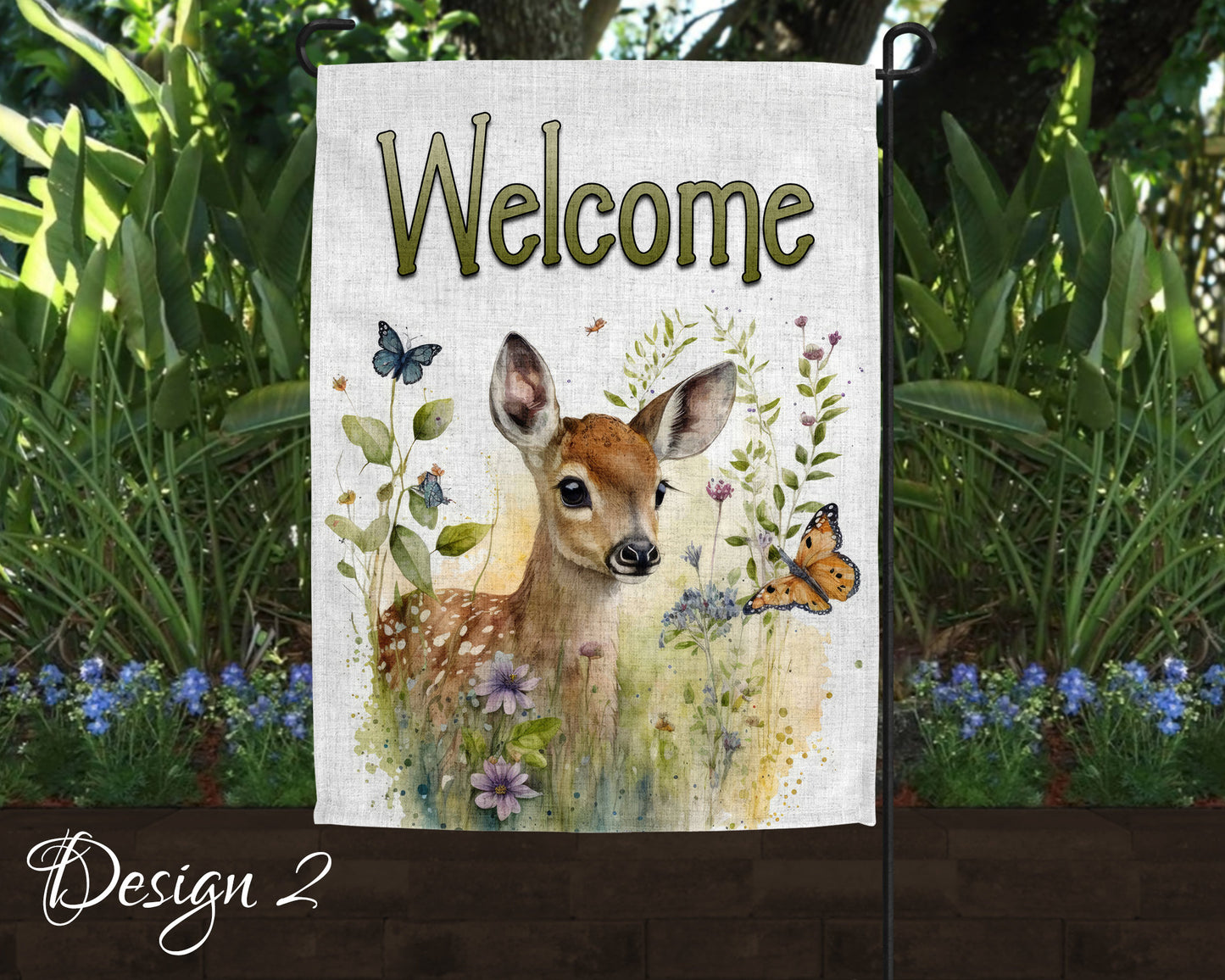 Welcome Deer Art Linen Garden Flag - 3 Design Choices