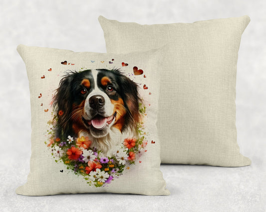 Watercolor Floral Australian Shepherd Linen Throw Pillow Sham