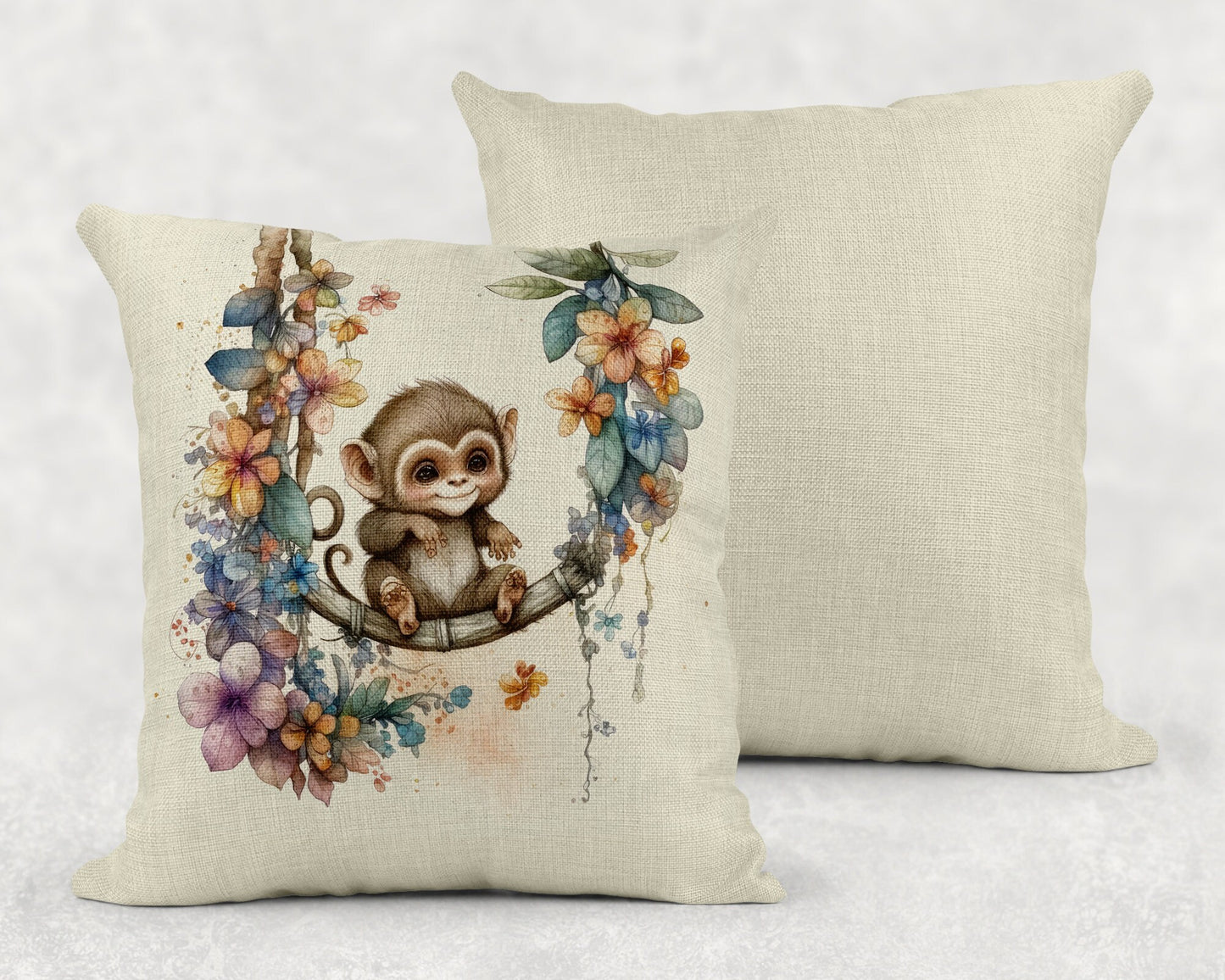 Cute Baby Monkey Art Linen Throw Pillow Sham
